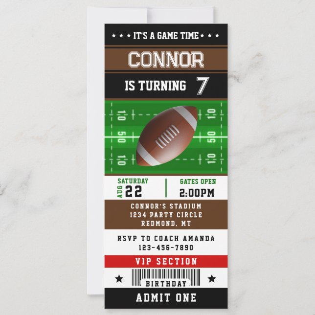 American Football Ticket Pass Birthday Invitation (Front)