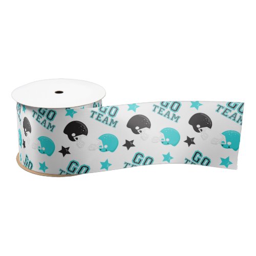 American Football Turquoise Blue and Black Pattern Satin Ribbon