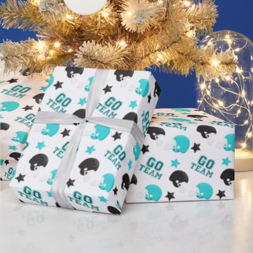 American Football Turquoise Blue and Black Pattern Wrapping Paper
