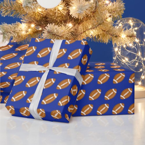 American Footballs on Blue Wrapping Paper