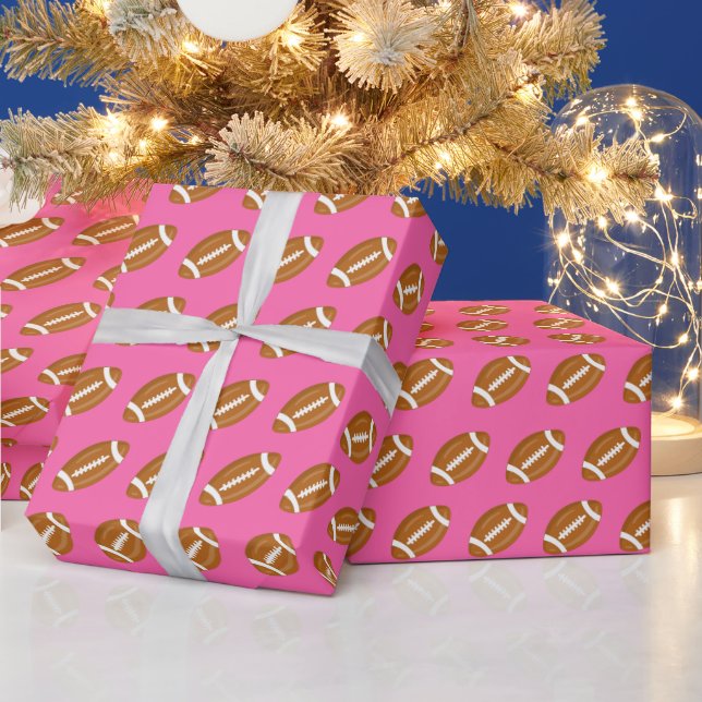 American Footballs on Pink Wrapping Paper (Holidays)