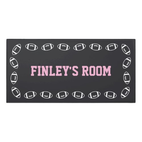 American Footballs Pink Black Girls Room Door Sign