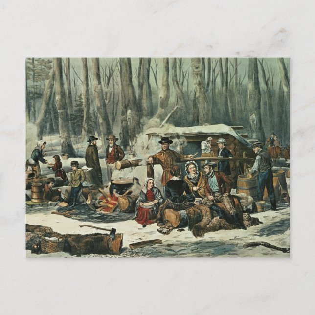 American Forest Scene - Maple Sugaring, 1856 Postcard (Front)