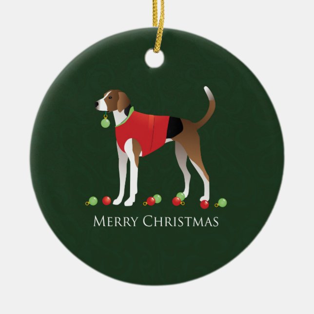 American Foxhound Christmas Ceramic Ornament (Front)