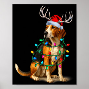 American Foxhound Christmas Lights Santa Hat Reind Poster