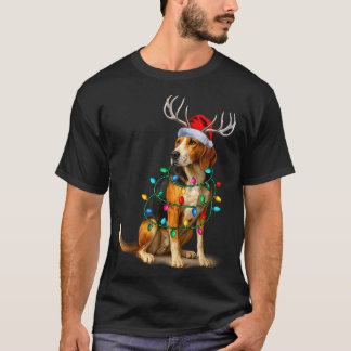 American Foxhound Christmas Lights Santa Hat Reind T-Shirt