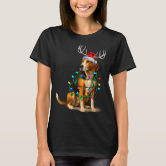 American Foxhound Christmas Lights Santa Hat Reind T-Shirt