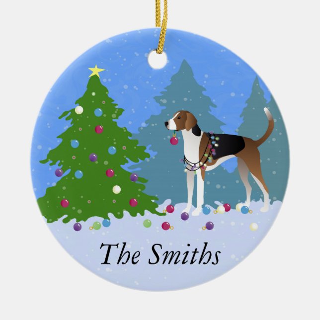 American Foxhound decorating christmas tree-forest Ceramic Ornament (Front)