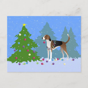 American Foxhound decorating christmas tree-forest Holiday Postcard