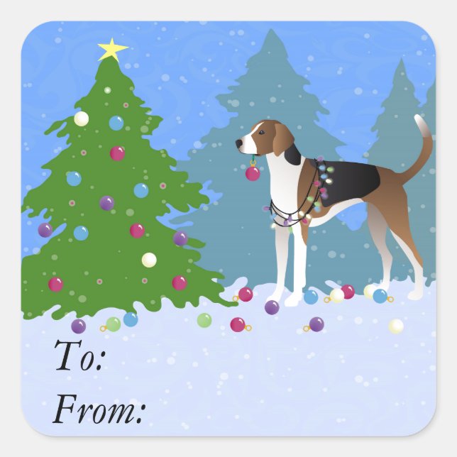 American Foxhound decorating christmas tree-forest Square Sticker (Front)