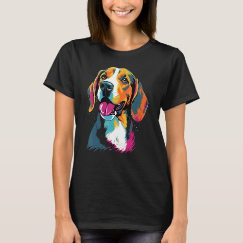 American Foxhound Dog Breed Colorful Puppy Face Bl T_Shirt