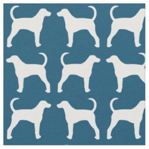 American Foxhound Dog Silhouettes Blue and White Fabric
