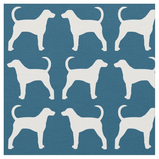 American Foxhound Dog Silhouettes Blue and White Fabric