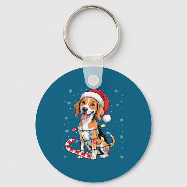 American Foxhound Dog Ugly Christmas Candy Cane Tr Keychain (Front)