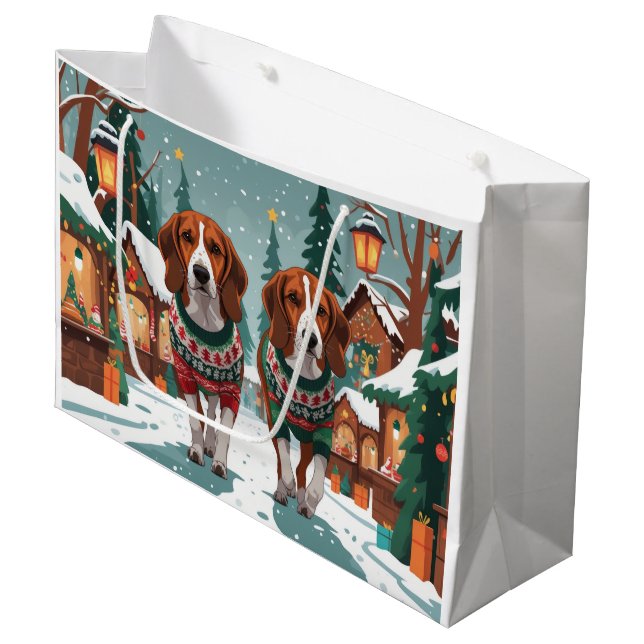 American Foxhound Dogs Christmas Snow Holiday Large Gift Bag (Front Angled)