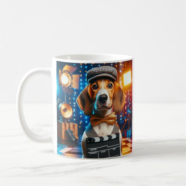 American Foxhound Dressed as an Actor Blue Brown Coffee Mug (Left)
