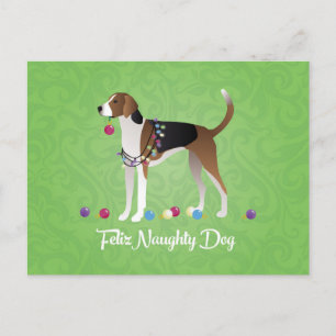 American Foxhound Feliz Naughty Dog Christmas Holiday Postcard