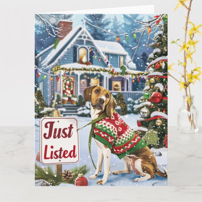 American Foxhound Festive Humor Realtor Christmas Card (Yellow Flower)