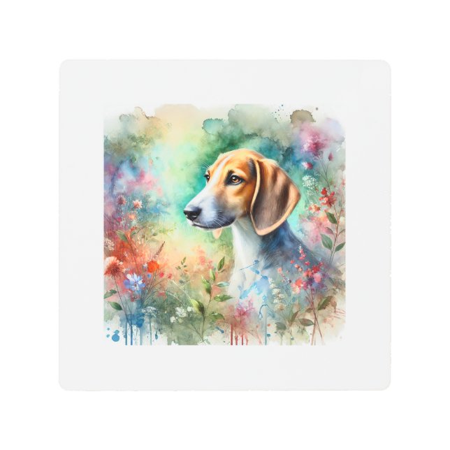 American Foxhound in Watercolor 200624AREF103 - Wa Metal Print (Front)