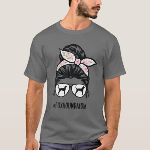 American Foxhound Mom Messy Bun Hair Glasses T_Shirt