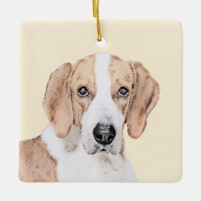 American Foxhound Painting - Cute Original Dog Art Ceramic Ornament (Front)