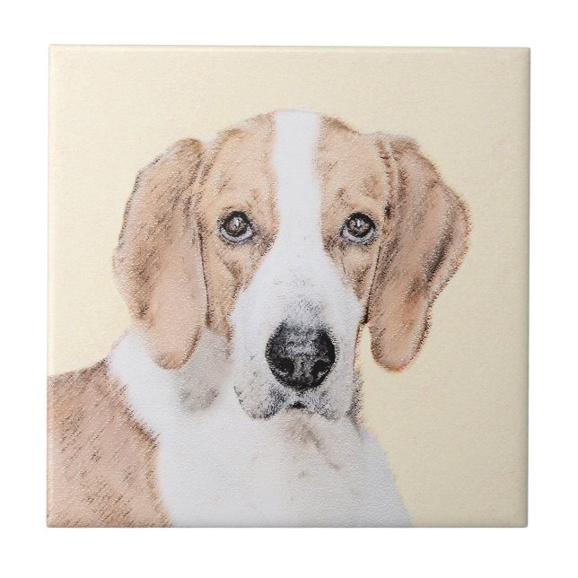 American Foxhound Painting - Cute Original Dog Art Ceramic Tile (Front)