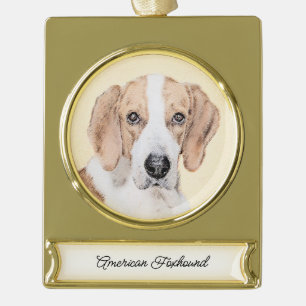 American Foxhound Painting - Cute Original Dog Art Gold Plated Banner Ornament