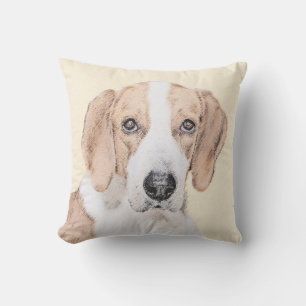 American Foxhound Painting - Cute Original Dog Art Outdoor Pillow