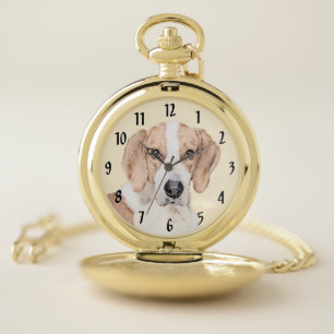 American Foxhound Painting - Cute Original Dog Art Pocket Watch