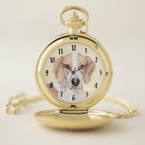 American Foxhound Painting _ Cute Original Dog Art Pocket Watch