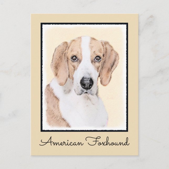 American Foxhound Painting - Cute Original Dog Art Postcard (Front)