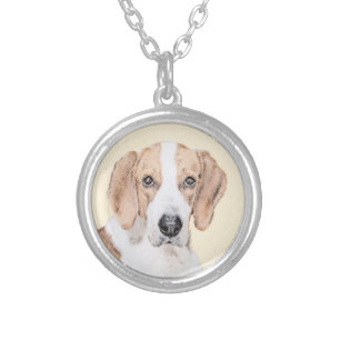 American Foxhound Painting - Cute Original Dog Art Silver Plated Necklace