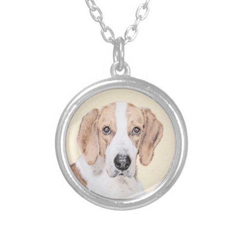 American Foxhound Painting _ Cute Original Dog Art Silver Plated Necklace