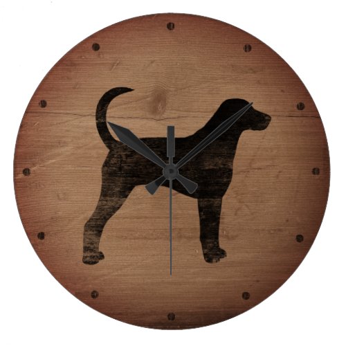 American Foxhound Silhouette Rustic Large Clock
