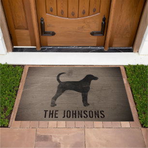 American Foxhound Silhouette Rustic Personalized Doormat