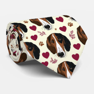 American Foxhound Valentine Hearts Pattern Dog Neck Tie