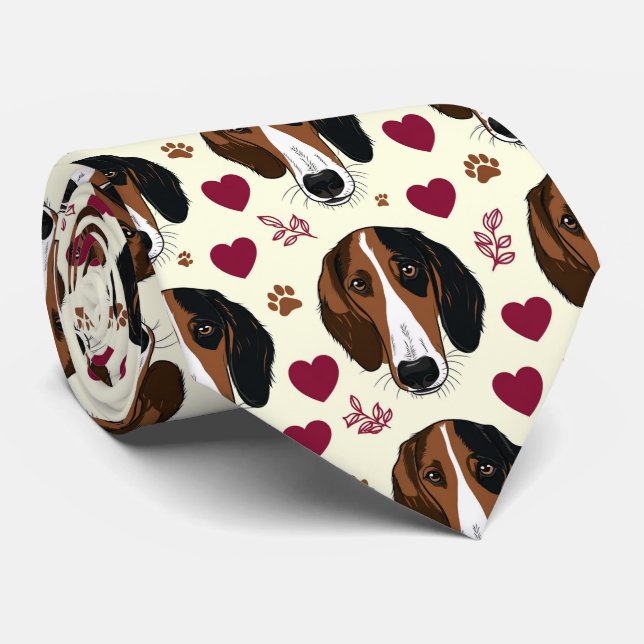 American Foxhound Valentine Hearts Pattern Dog Neck Tie (Rolled)