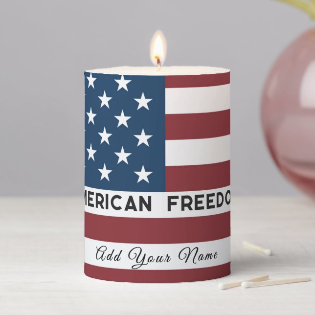 American Freedom Personalized Name Pillar Candle (In Situ)