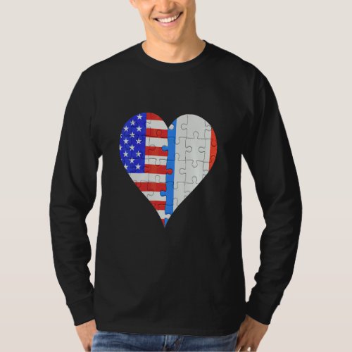 American French Flag Heart  T_Shirt