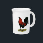 American Game BB Black Red Rooster Beverage Pitcher<br><div class="desc">Black-breasted black red Games are a very old and cherished variety.  They are referred to as "crow-winged" due to the black wing bay.  Commissioned by Kenny Troiano for his book on game fowl colors.</div>