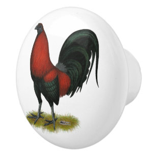 American Game BB Black Red Rooster Ceramic Knob
