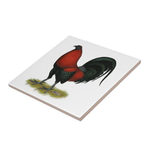 American Game BB Black Red Rooster Ceramic Tile