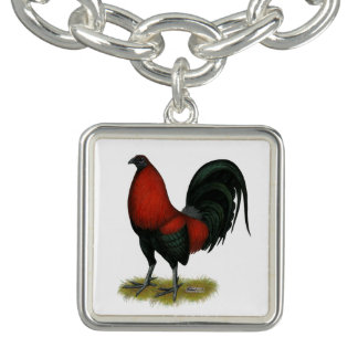 American Game BB Black Red Rooster Charm Bracelet
