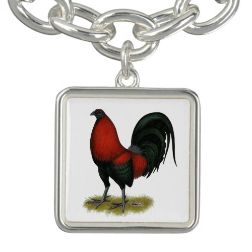 American Game BB Black Red Rooster Charm Bracelet