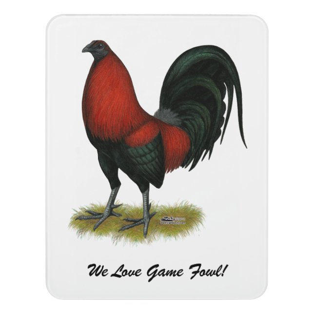 American Game BB Black Red Rooster Door Sign (Contemporary Vert)