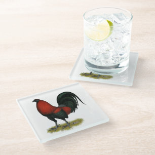 American Game BB Black Red Rooster Glass Coaster