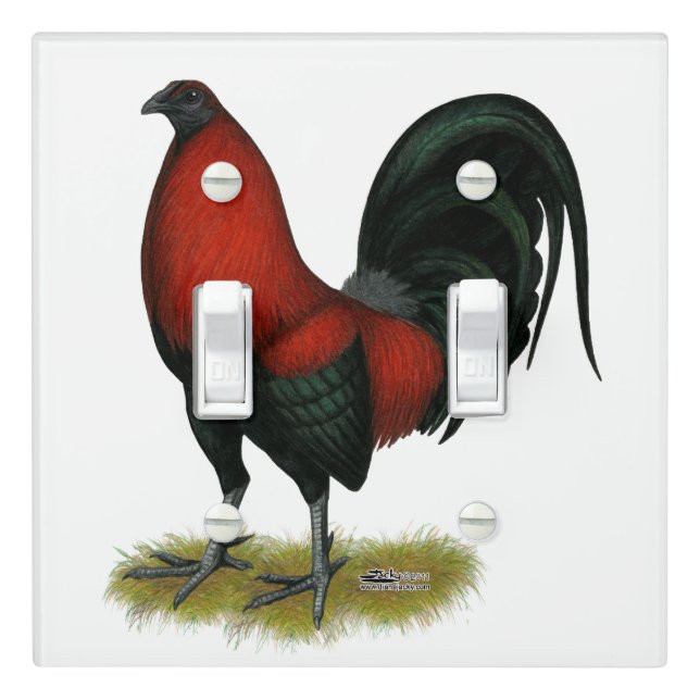 American Game BB Black Red Rooster Light Switch Cover (In Situ)