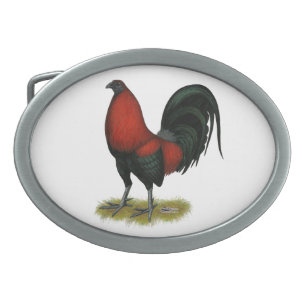 American Game BB Black Red Rooster Oval Belt Buckle