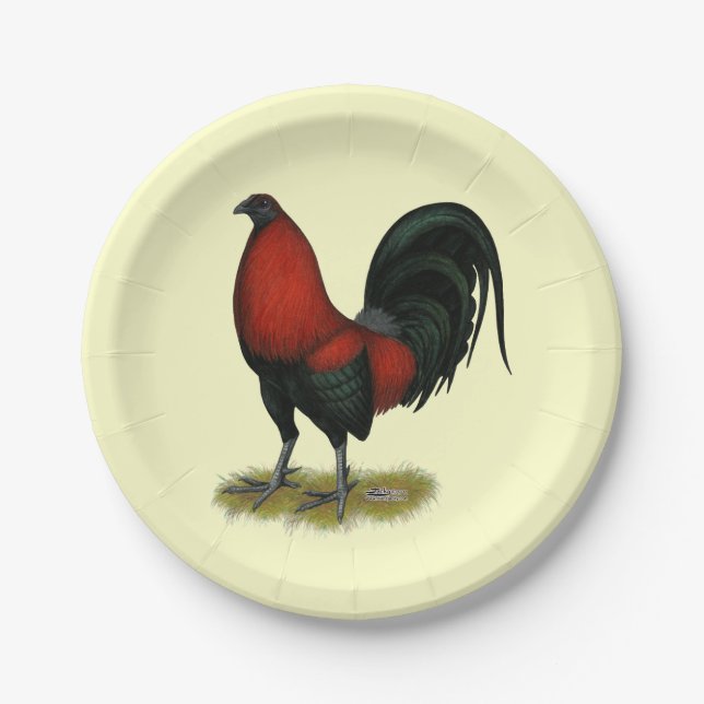 American Game BB Black Red Rooster Paper Plates (Front)