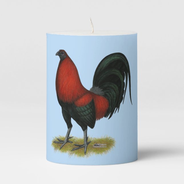American Game BB Black Red Rooster Pillar Candle (Front)
